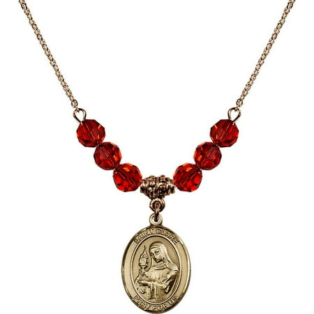 Bonyak Jewelry 18 Inch Hamilton Gold Plated Necklace w// 6mm Red July Birth Month Stone Beads and Saint Vladimir Charm